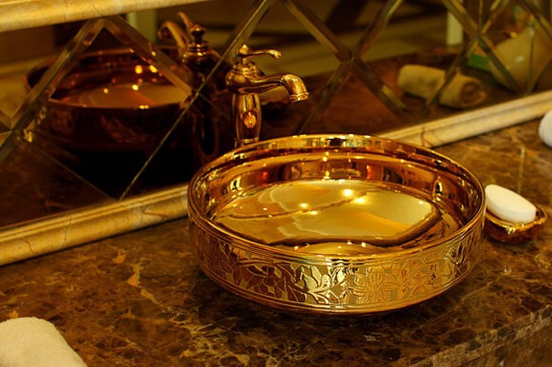 Gela Mosaic Gold High Quality Ceramic Countertop Bathroom Sink